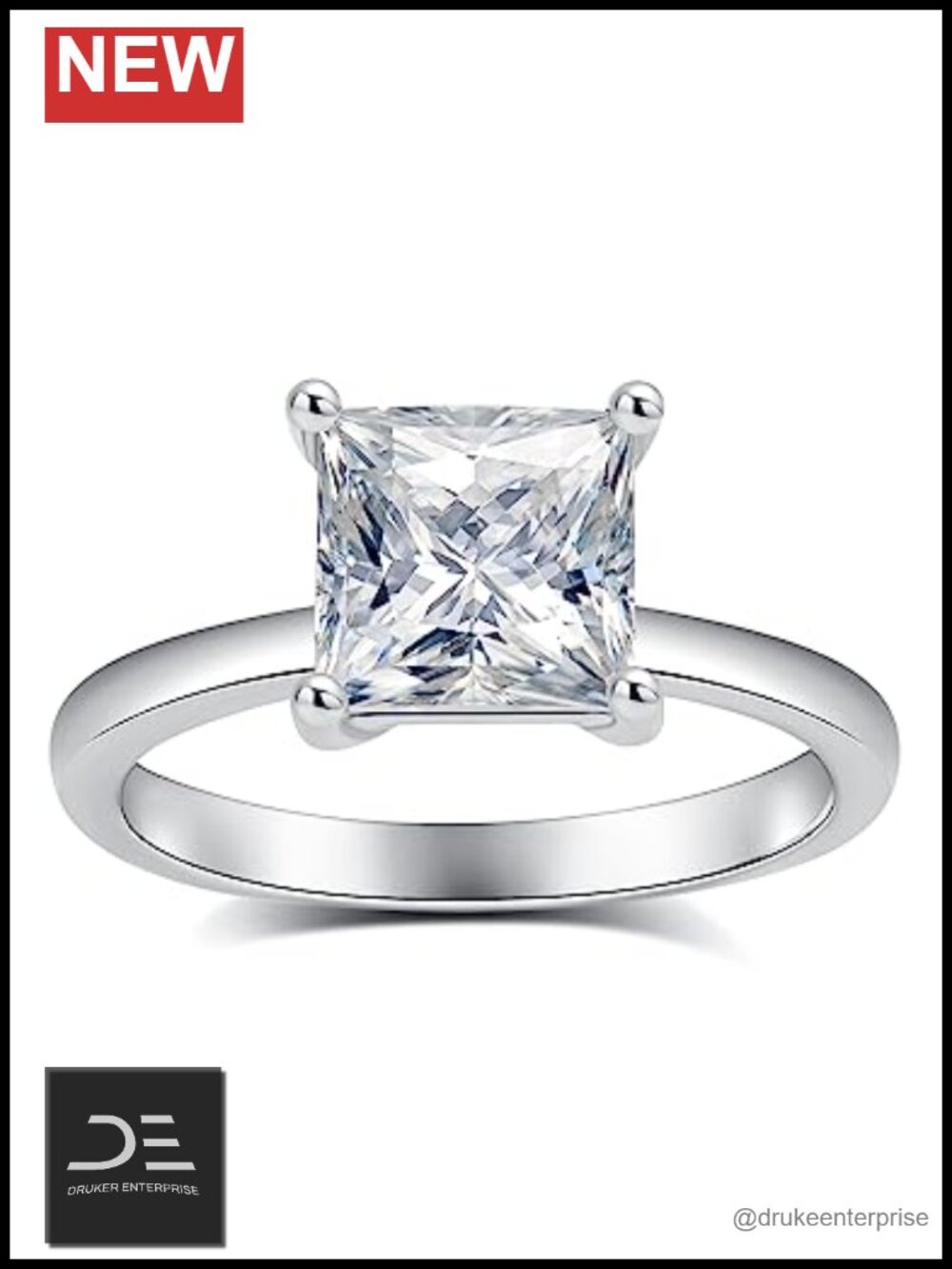 Moissanite Solitaire Princess Cut Engagement Ring 2CT D Color VVS1 925 Sterling